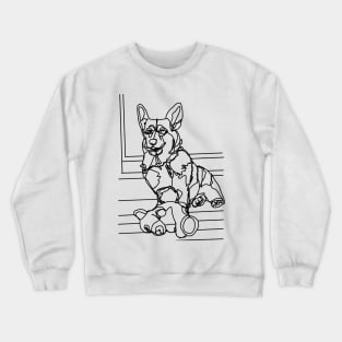 Dog Art Toy Bear and his Corgi Line Drawing Crewneck Sweatshirt